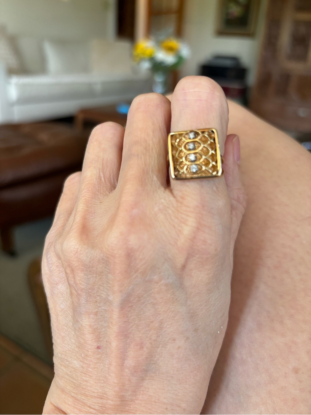 Gold Square Filigree Charm with Crystal Accents